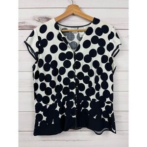 EMMA JAMES Polka Dot Button Front Blouse Linen Blend Women Size 12‎